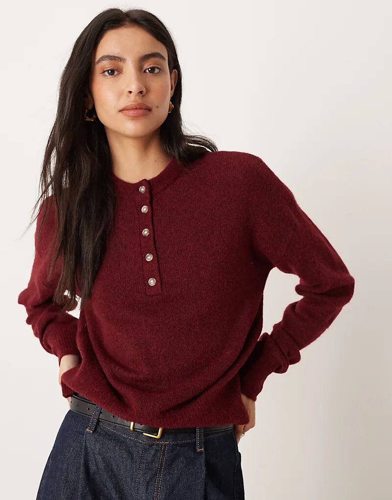 

Вязаный топ-хенли из смеси альпаки премиум-класса ASOS DESIGN сливового цвета - PURPLE