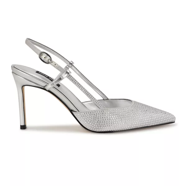 Женские туфли-лодочки Rumer с острым носком и открытой пяткой Nine West, цвет silver satin — фото 2