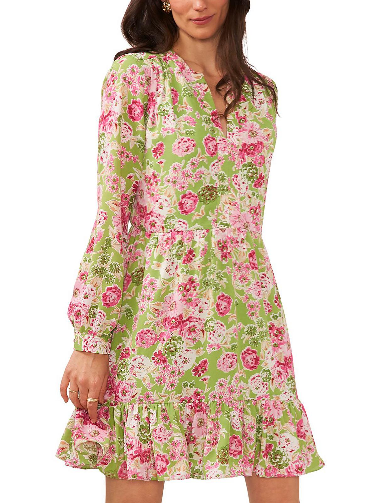 

Женское платье-миди с цветочным принтом Vince Camuto, цвет green multi