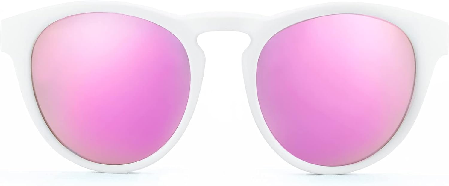 

Солнцезащитные очки «кошачий глаз» в стиле ретро-винтаж, нескользящие круглые солнцезащитные очки для мужчин и женщин, поляризованные/неполяризованные линзы, защита от УФ-излучения Konlley, Matte White/Pink Mirrored