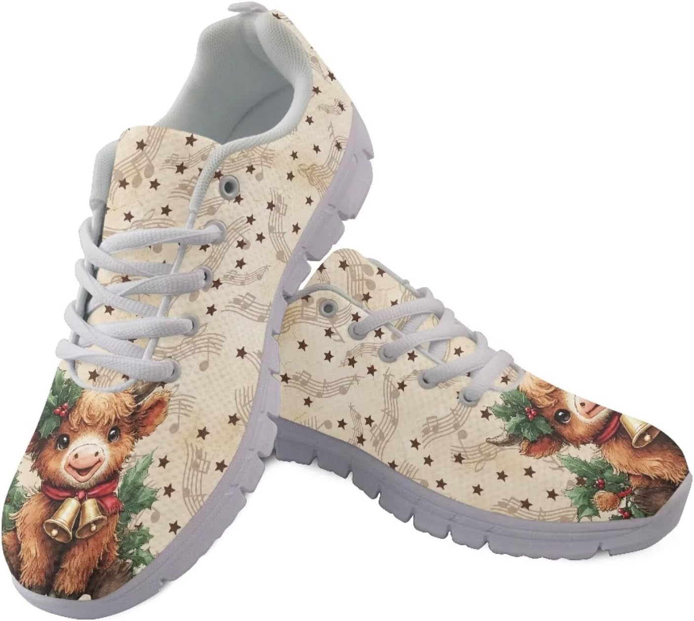 

Кроссовки для бега Jeiento унисекс, взрослые, на шнуровке, спортивная обувь для женщин и мужчин, для ходьбы и джоггинга, с нескользящей подошвой, легкие, с сеткой, для спортзала и атлетики, Highland Cow Music Note