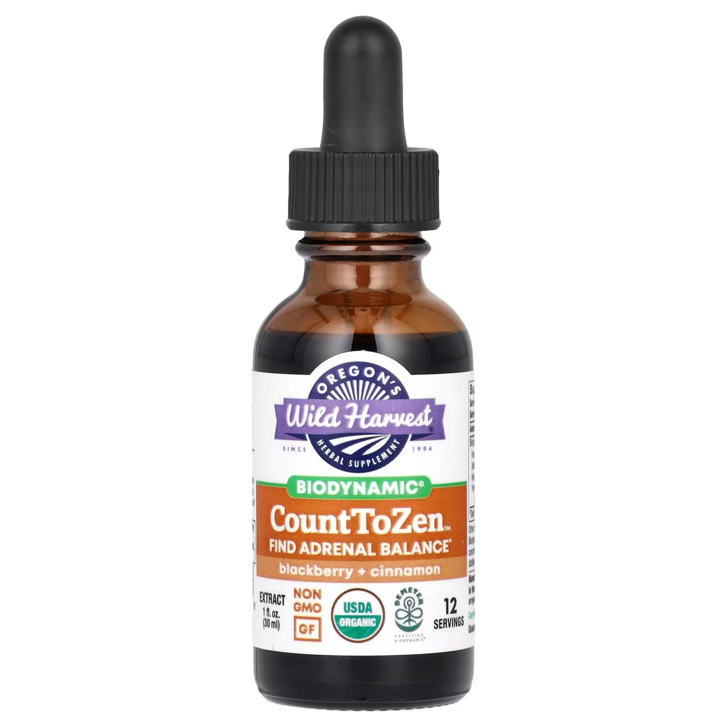 

Биодинамический, Экстракт Count To Zen, ежевика + корица, 1 жидкая унция (30 мл) Oregon'S Wild Harvest