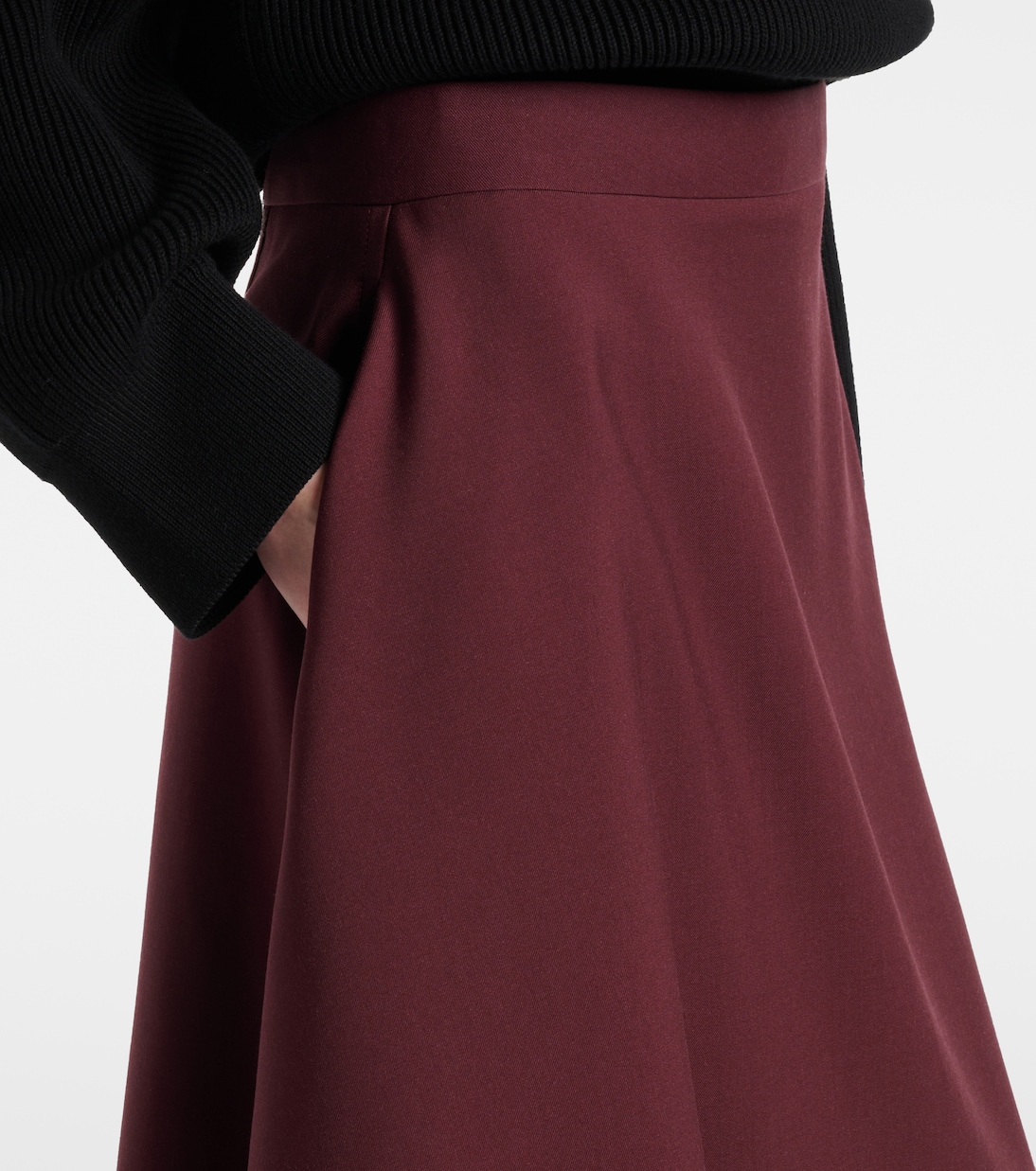 Асимметричная шерстяная юбка-миди Bottega Veneta, Aubergine — фото 4