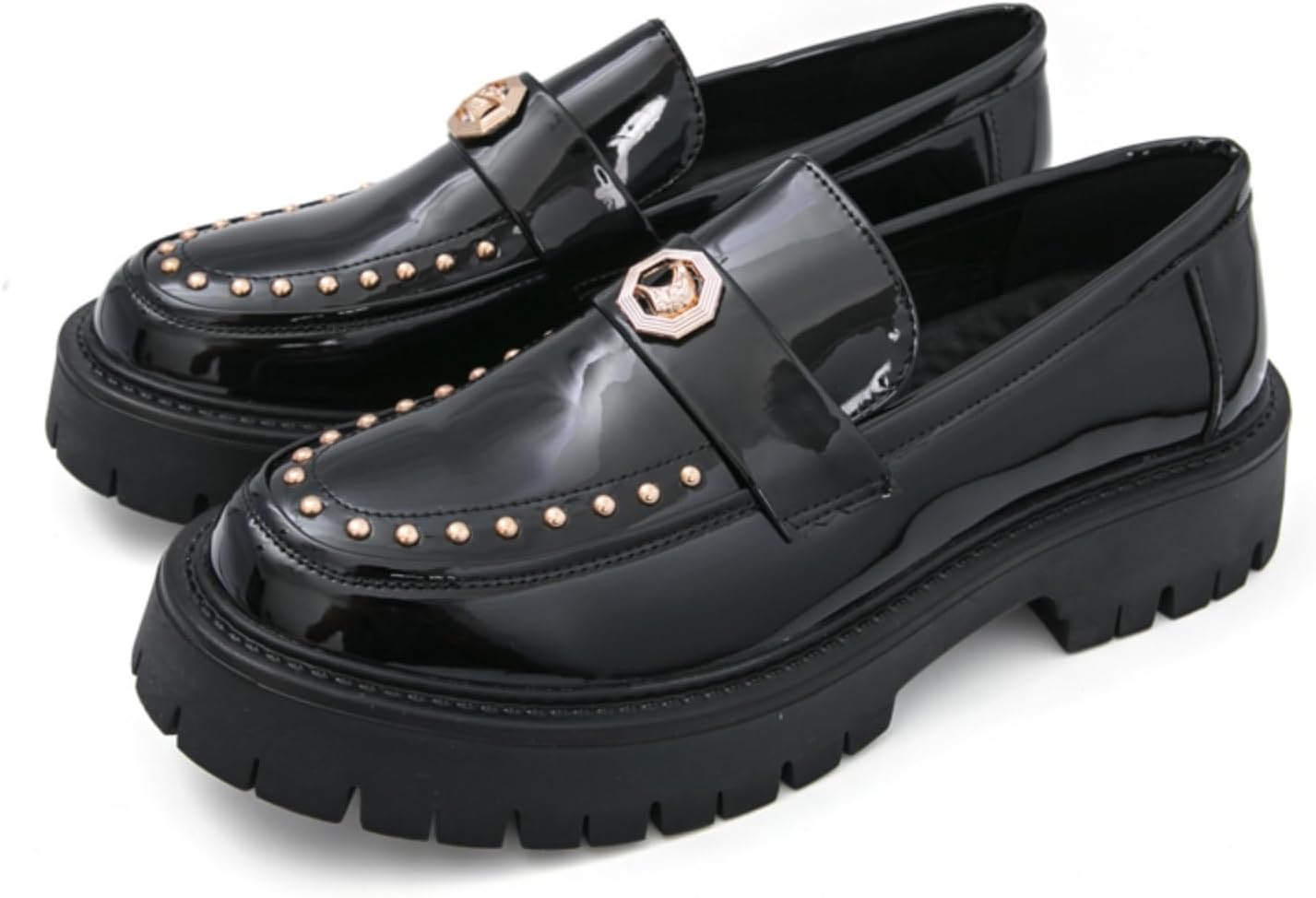 

Мужские лоферы из лакированной кожи с металлической пряжкой, стильные формальные туфли без шнурков, блестящий узор, подходят для повседневных вечеринок, свадеб, танцев Aokisx, черный