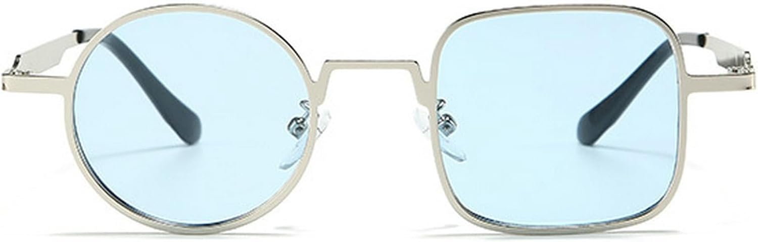 

Солнцезащитные очки в стиле ретро квадратной формы для женщин и мужчин, круглые солнцезащитные очки с уникальным панк-дизайном, винтажная металлическая оправа mincl, Silver Blue