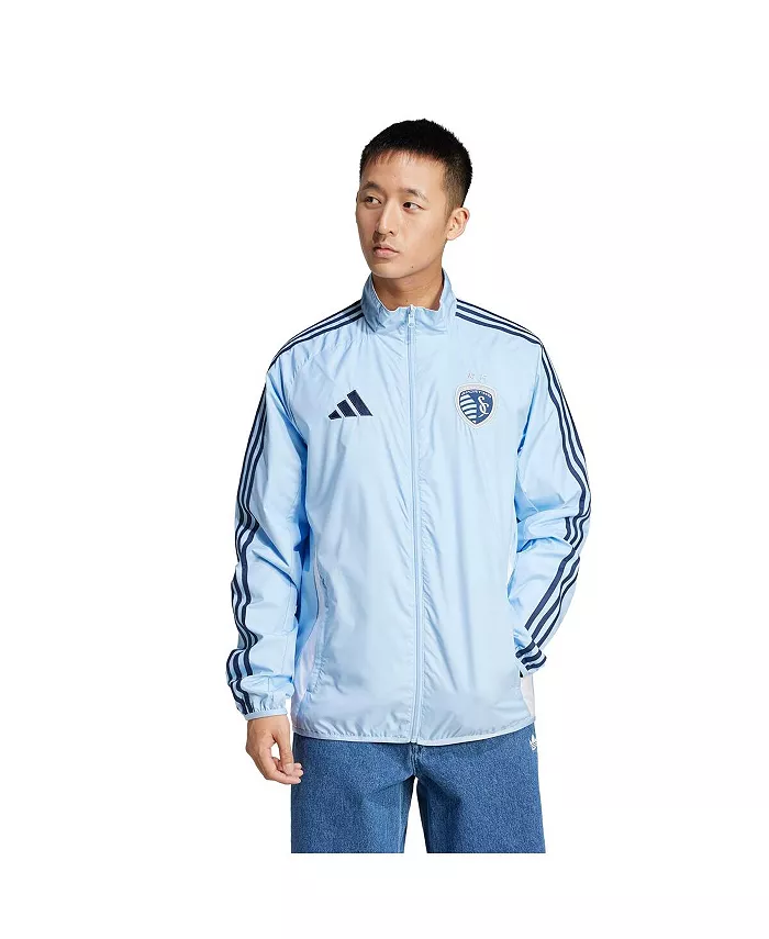 Мужская реверсивная куртка на молнии Sporting Kansas City 2025 Anthem в цвете небесно-голубой/белый adidas — фото 3
