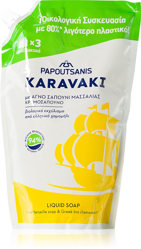 

Сменный блок жидкого мыла Karavaki с ромашкой для рук Papoutsanis, 900 мл