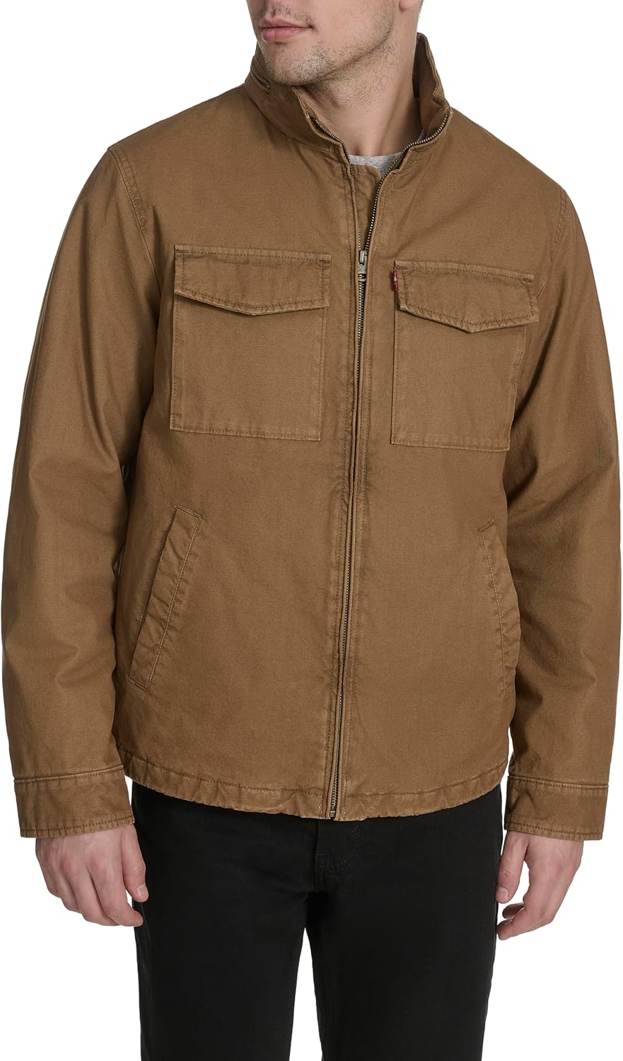

Мужская хлопковая военная куртка Levi's с воротником-стойкой и скрытым капюшоном, Worker Brown