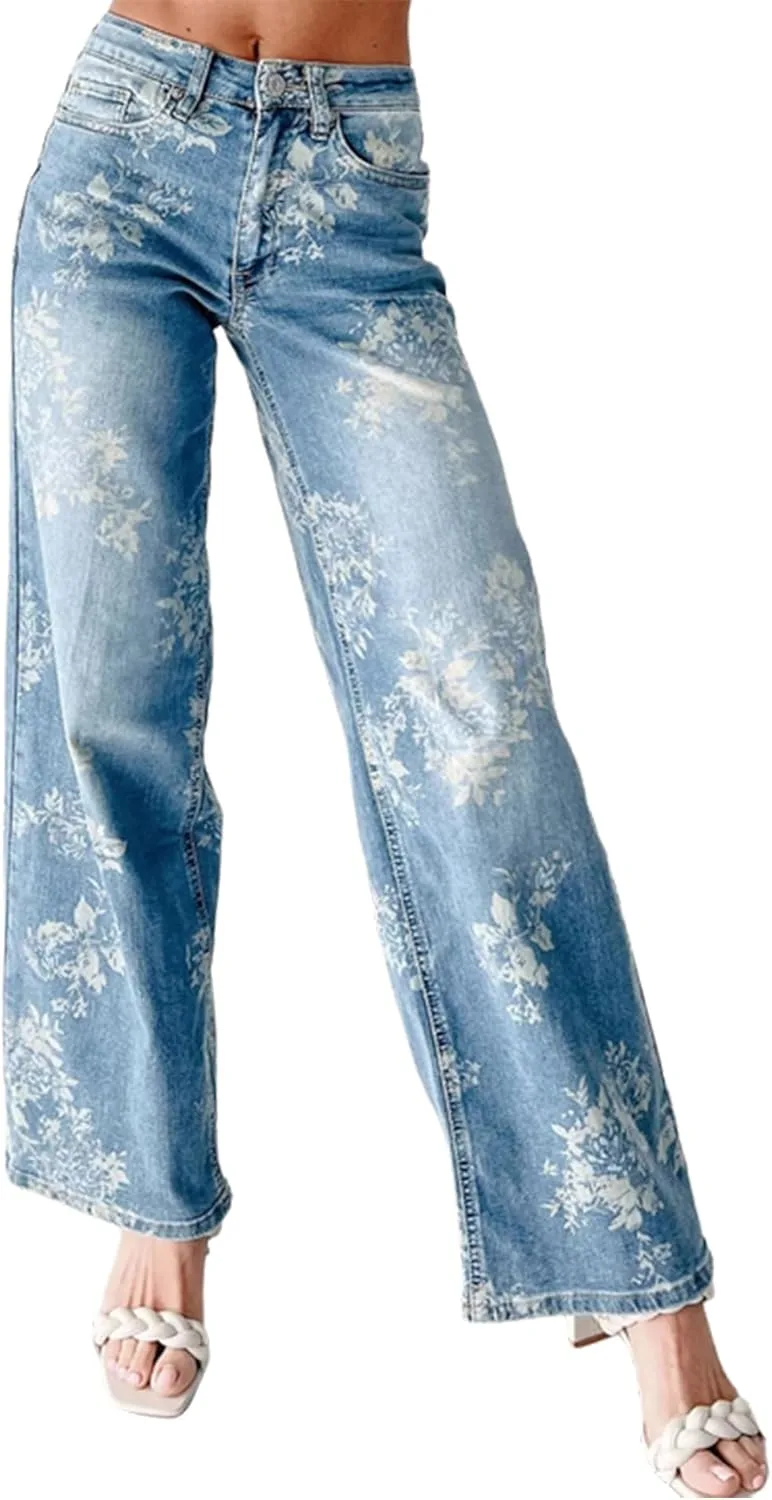 

Женские джинсы Vintage Baggy Straight Leg с цветочным принтом cffvdiz