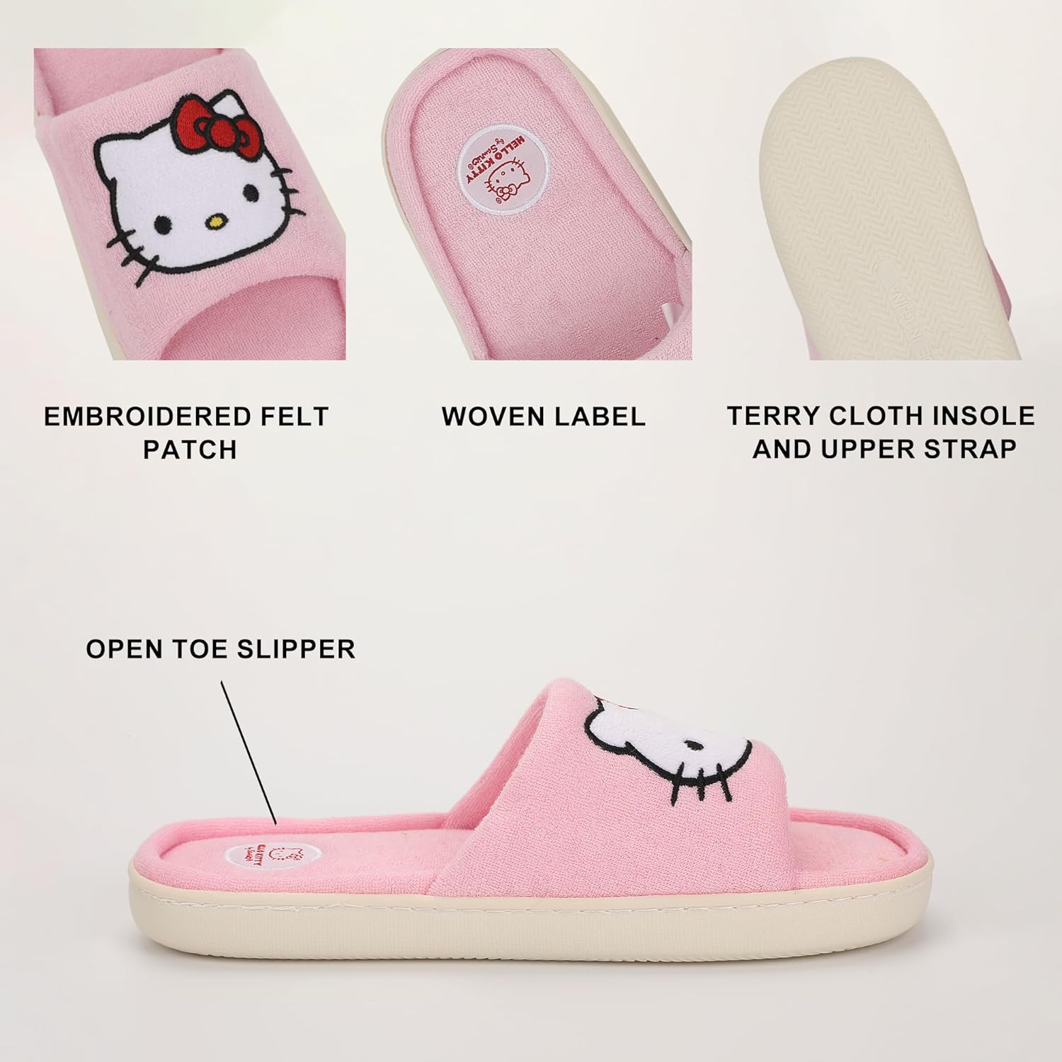 Мужские тапочки Bioworld с открытым носком и нашивкой в виде головы персонажа Hello Kitty, розовый — фото 3
