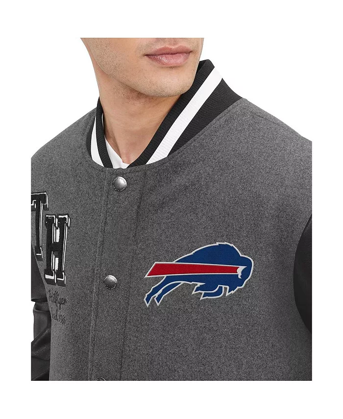 Мужская ворсованная серая бейсбольная куртка Buffalo Bills Gunner на молнии Tommy Hilfiger — фото 2