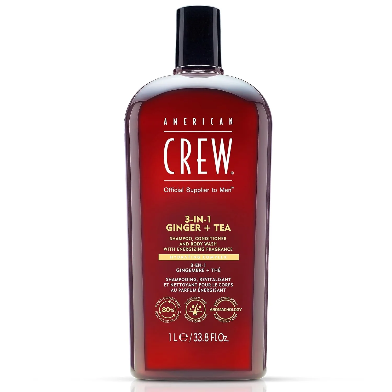 AMERICAN CREW 3-в-1 Имбирь и чай: шампунь, кондиционер и гель для душа для мужчин, комплексный уход с освежающим и бодрящим ароматом, 950 мл 1000 мл (1 шт.)