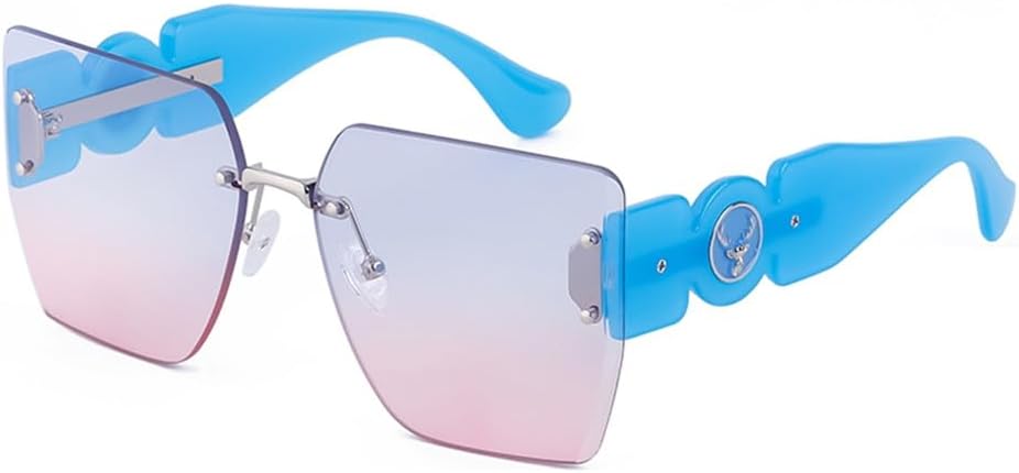 

Большие солнцезащитные очки без оправы для женщин и мужчин, солнцезащитные очки в крупной оправе, защита от УФ-излучения UV400, цвет C8, синий и розовый, один размер LANGSER, Black