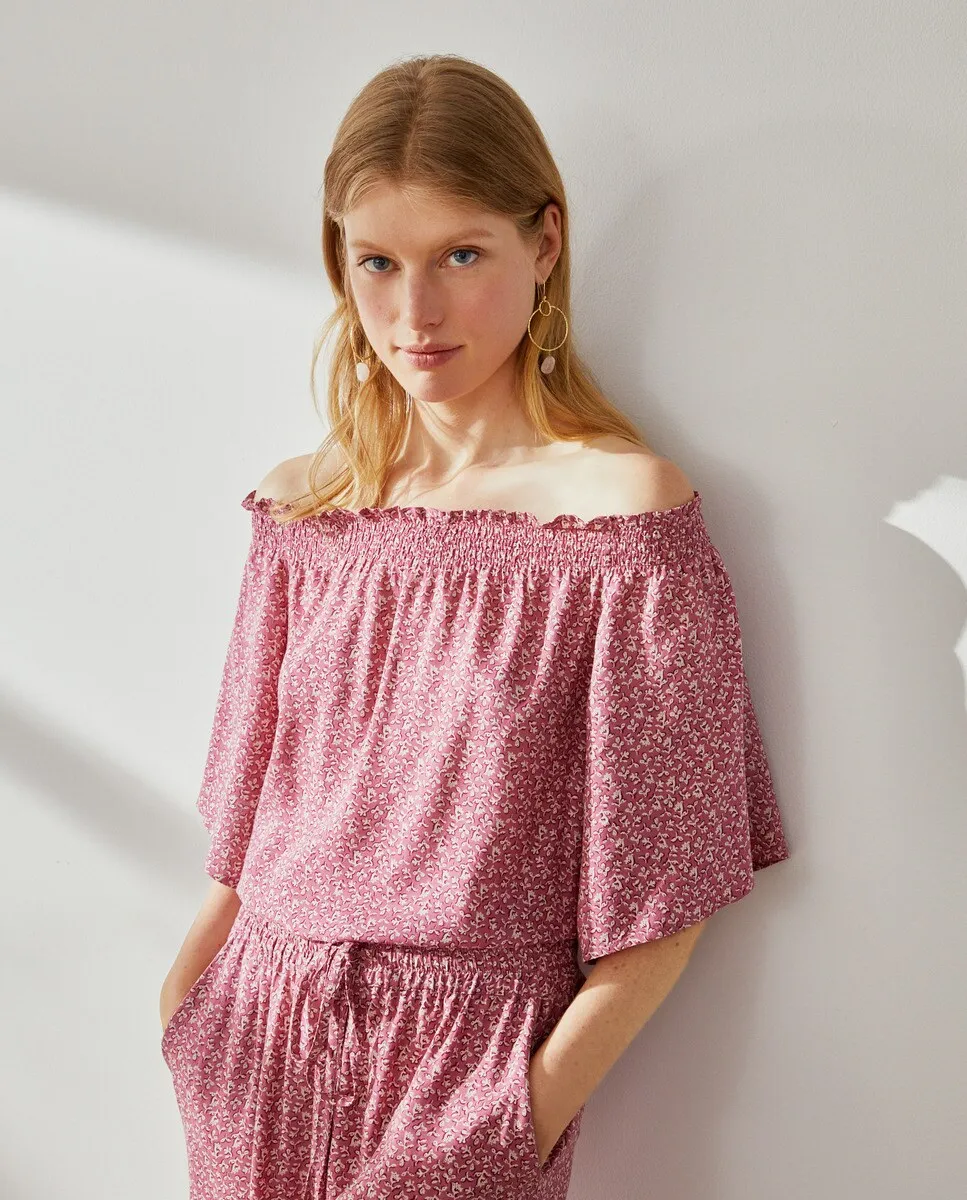 

Женская блузка с принтованными резинками с коротким рукавом Southern Cotton, розовый