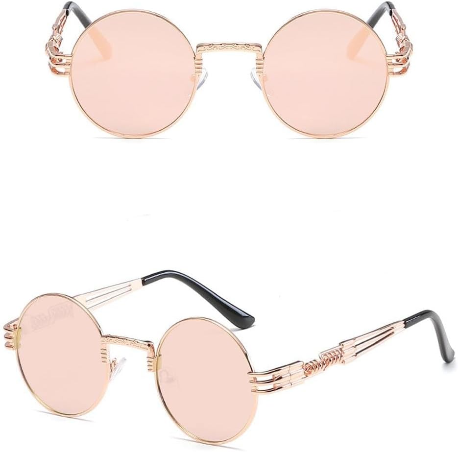 

Круглые солнцезащитные очки LVTFCO для мужчин и женщин, в стиле металлик-панк, винтажные, модные, с зеркальными линзами и защитой от УФ-излучения UV400, 07-rosegoldpink