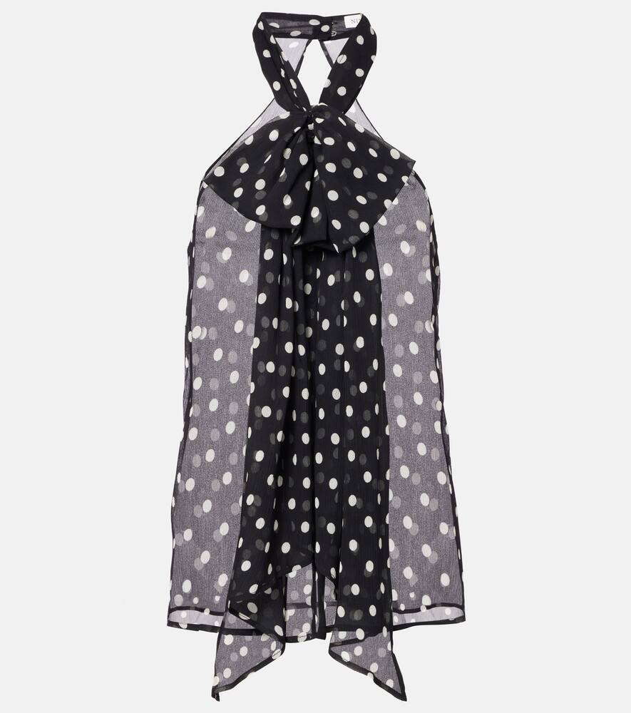 

Шелковый топ с кружевными вставками в горошек Nina Ricci, Polka Dots Black and Cream