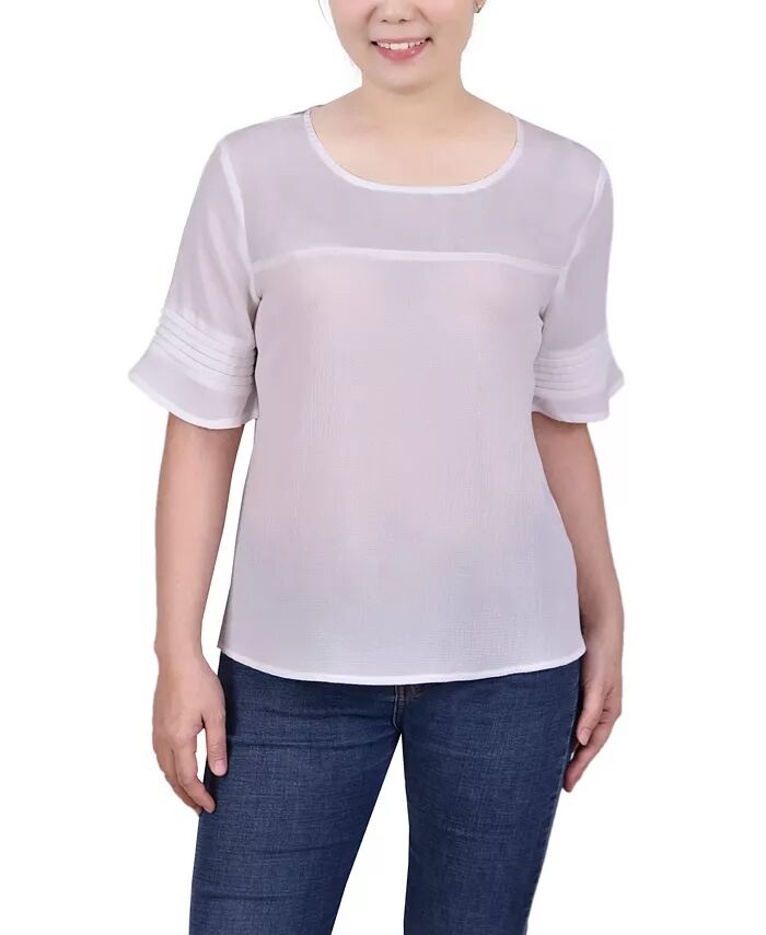 

Топ из крепа и шифона Petite Size с короткими рукавами NY Collection, белый