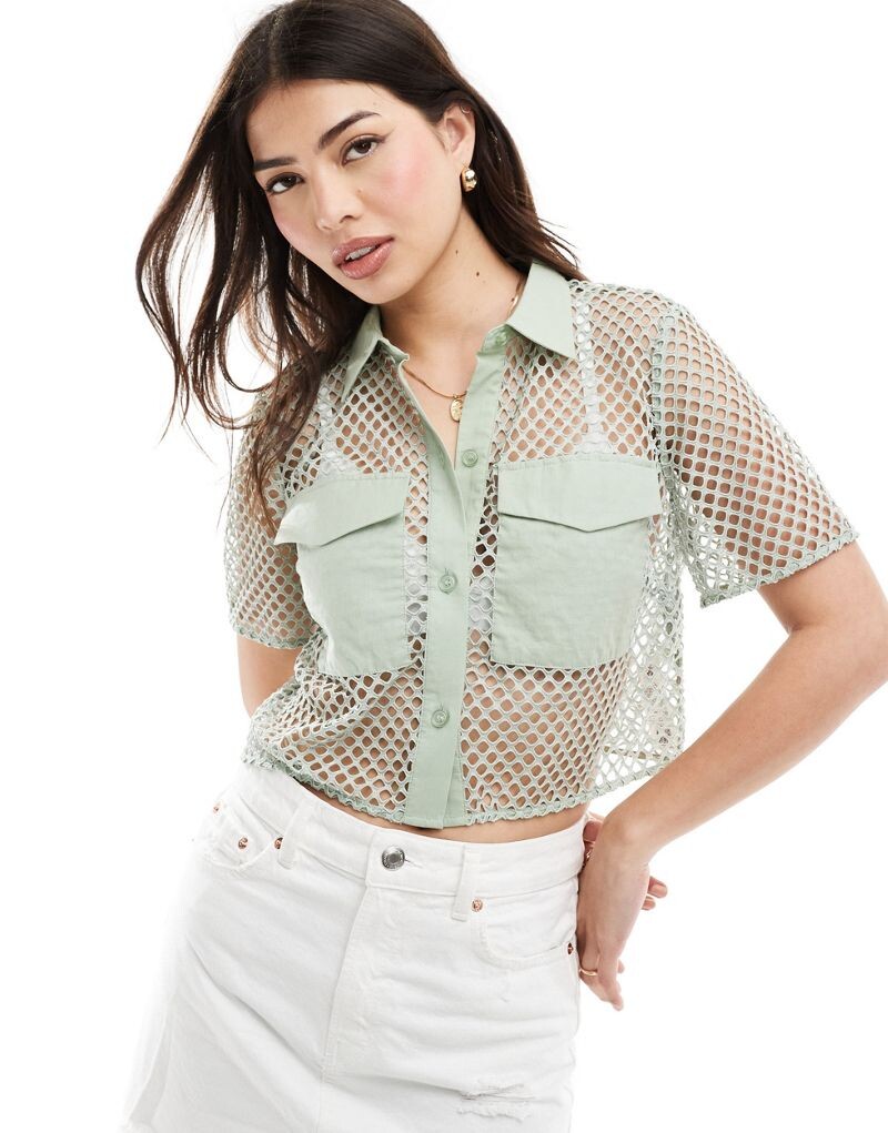 

ASOS DESIGN – короткая сетчатая рубашка шалфейного цвета