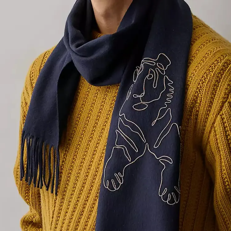 HERMES Кашемировый вязаный шарф унисекс, Marine Blue — фото 4
