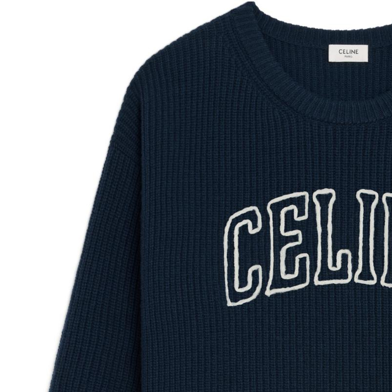 

Oversized ребристый шерстяной свитер CELINE, морской синий
