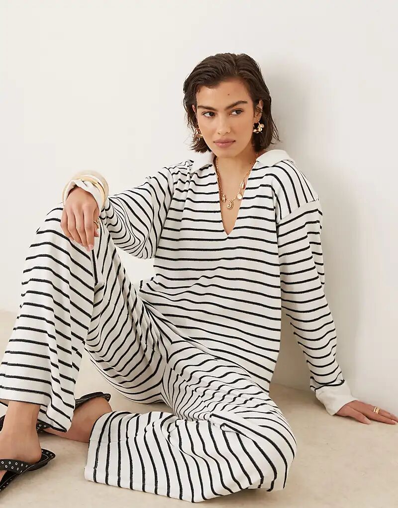 

Текстурированный топ с длинными рукавами ASOS DESIGN в кремовую полоску