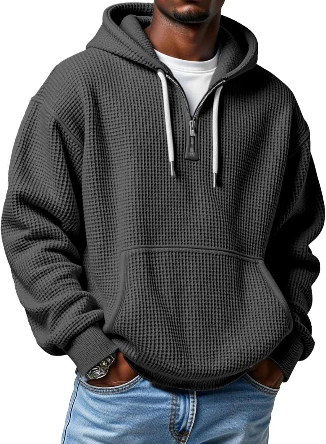 

Мужской худи с карманами и капюшоном на четверть молнии RIZUNTO