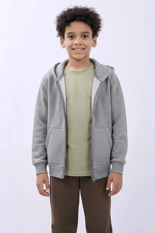 Детский кардиган с капюшоном на молнии Unisex kids hooded zip cardigan Perendi, Gray Melange — фото 2