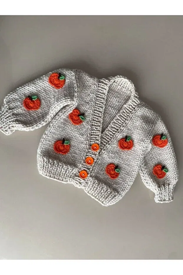 Детский кардиган вязаный с узором Orange hand knitted El Örgüsü, Gray — фото 2