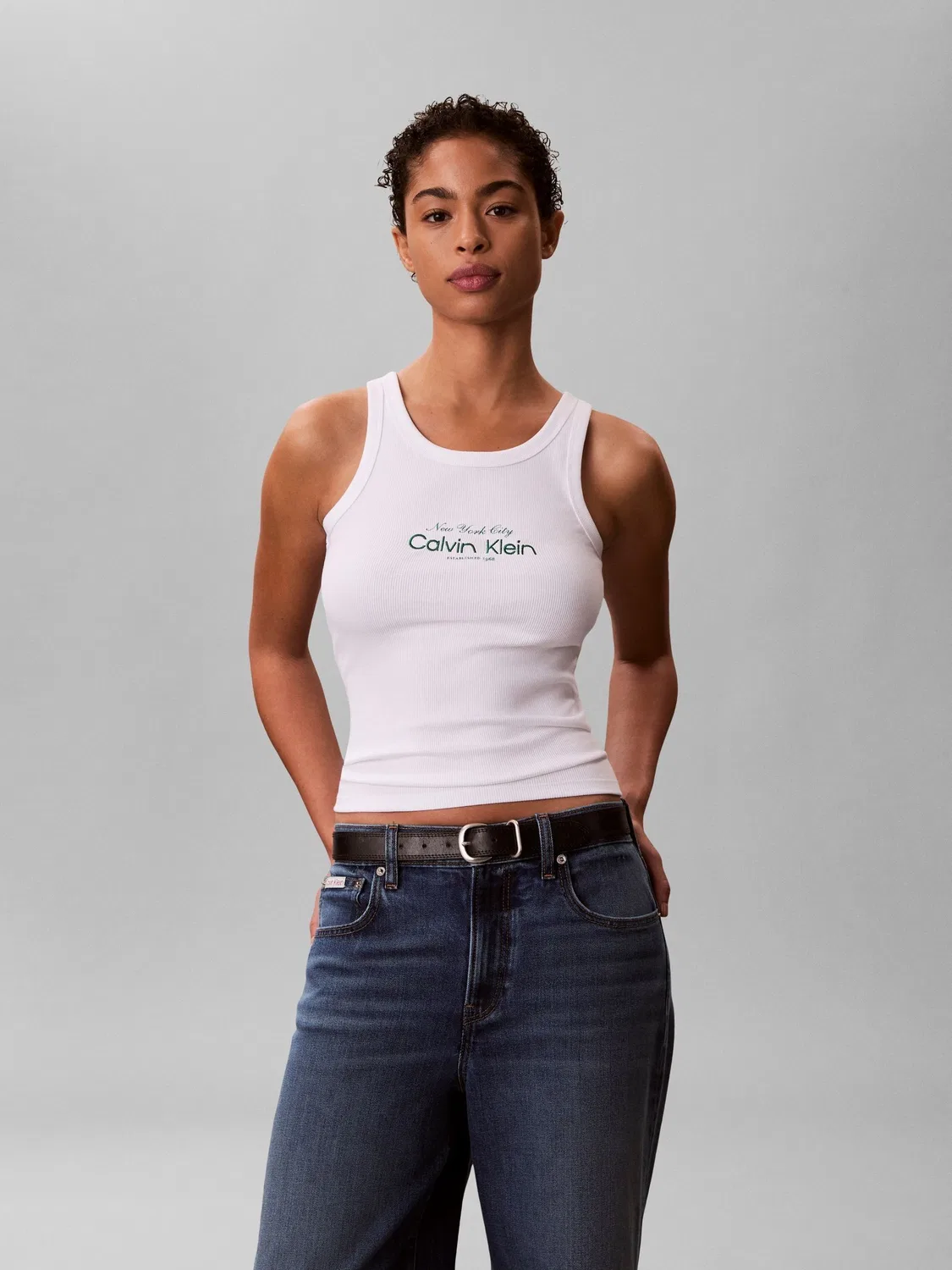 Топ Calvin Klein Slim Ribbed Cotton, белый