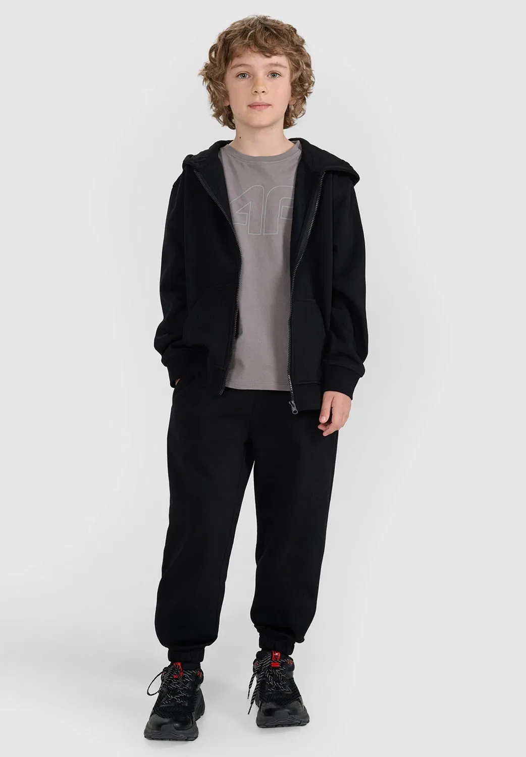 Bluza dresowa rozpinana z kapturem chłopięca - szara 122 (6-7 лат) - толстовка на молнии 4F, Deep Black