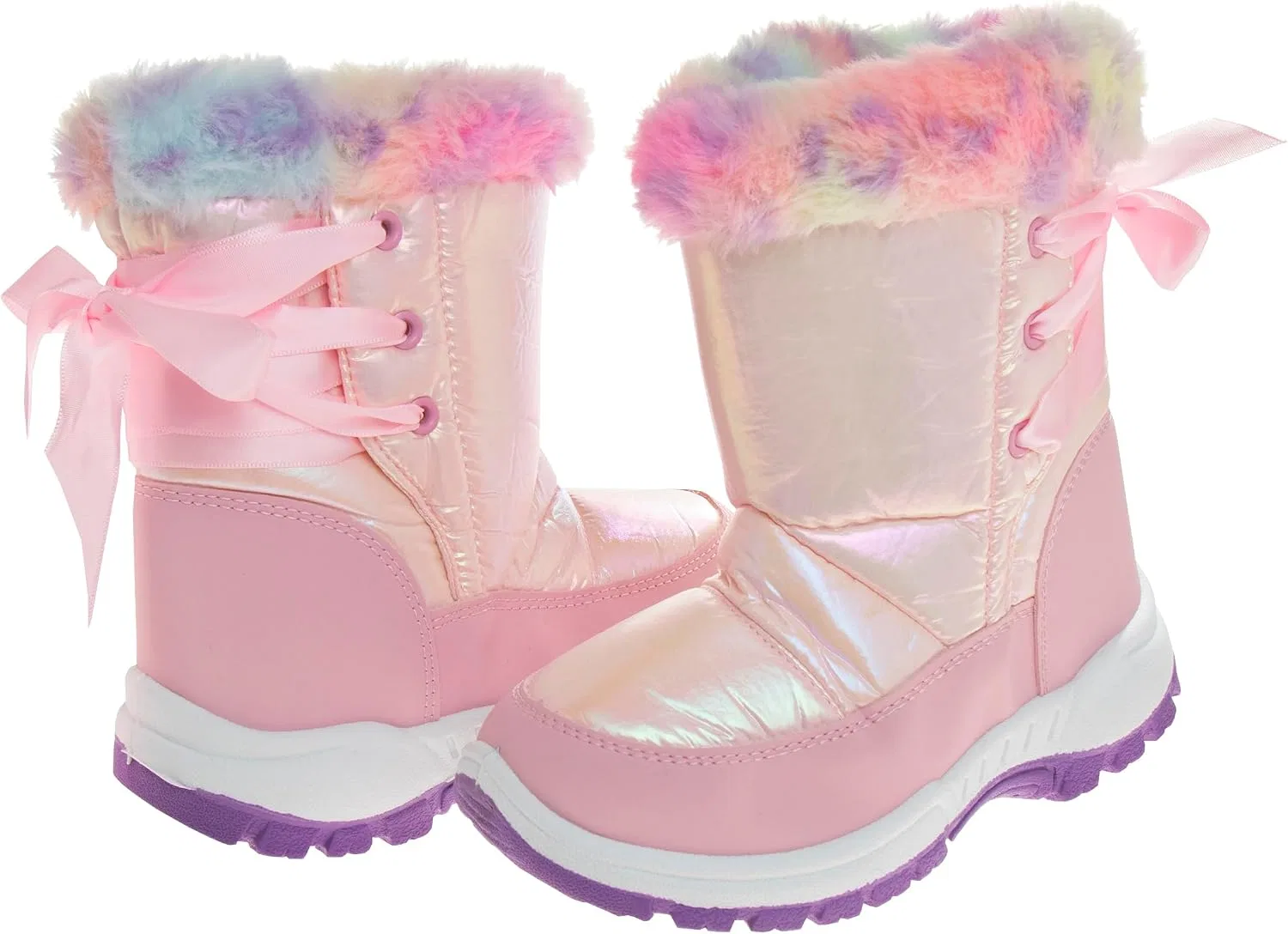 Детские зимние водонепроницаемые снежные ботинки для девочек Rugged Bear, Pink Multi Shiny — фото 2
