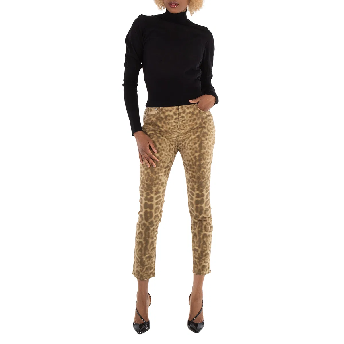 Джинсы прямого кроя с леопардовым принтом Ladies Beige Straight Fit Leopard Print Japanese Denim Jeans Burberry, Beige — фото 4