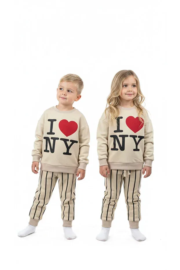 Детский комплект спортивного костюма с принтом Love ny striped tracksuit set Booni Jooni, Nude Color