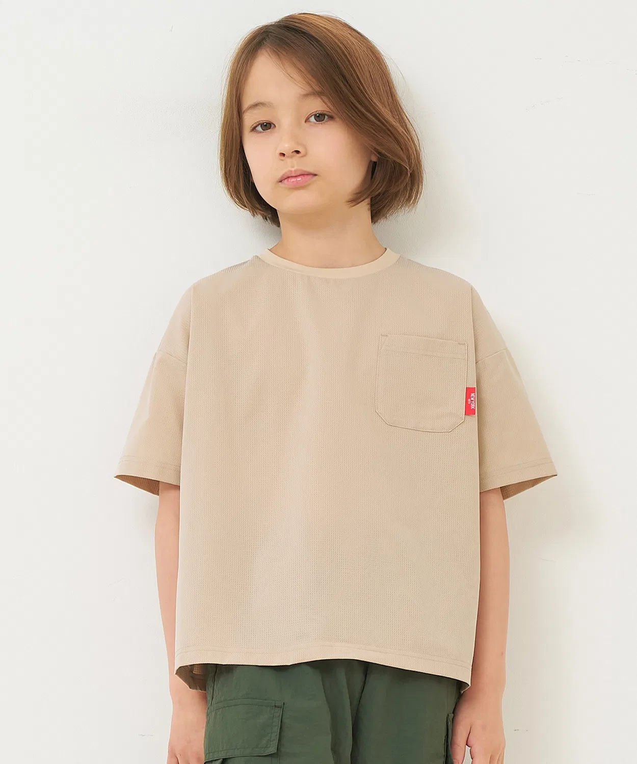 Coca(coca) Детская футболка с коротким рукавом, с нагрудным карманом, модель Air Flow Pocket, coca, Beige