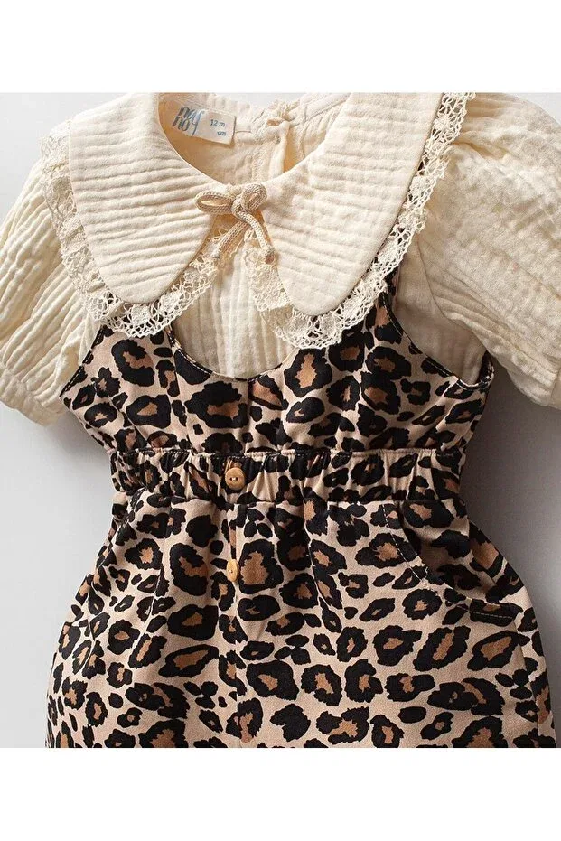 Детский комбинезон для девочек с принтом Leopard Baby Jumpsuit Little Baby, Beige — фото 3
