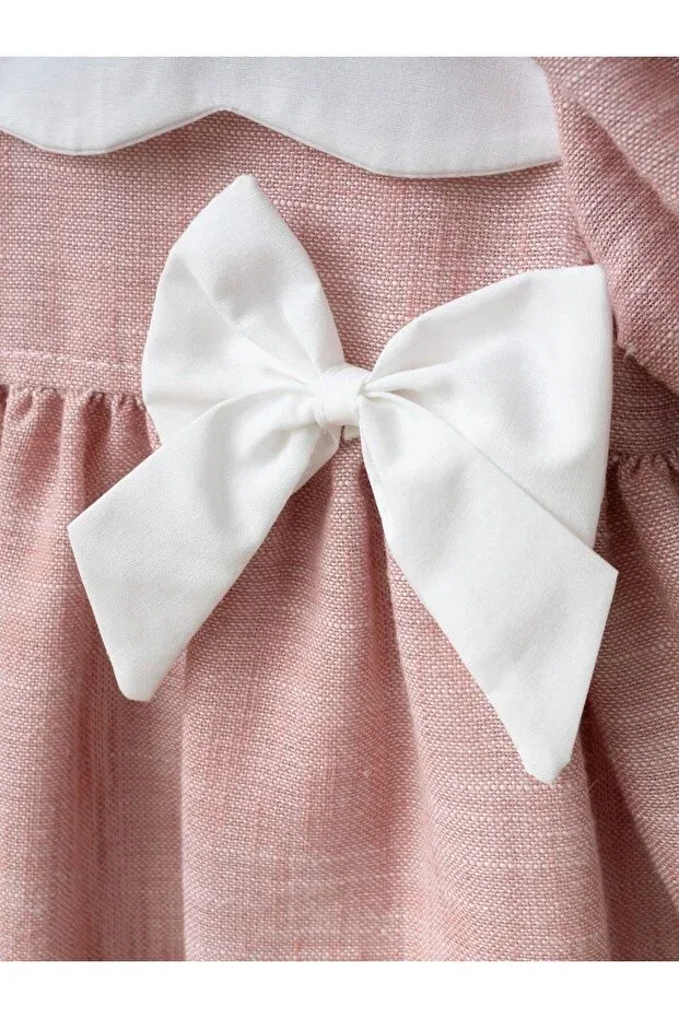 Детское платье для девочек с воланами Masalsi Bow Detail Baby Girl Dress Cherrys Bebek, Powder — фото 4