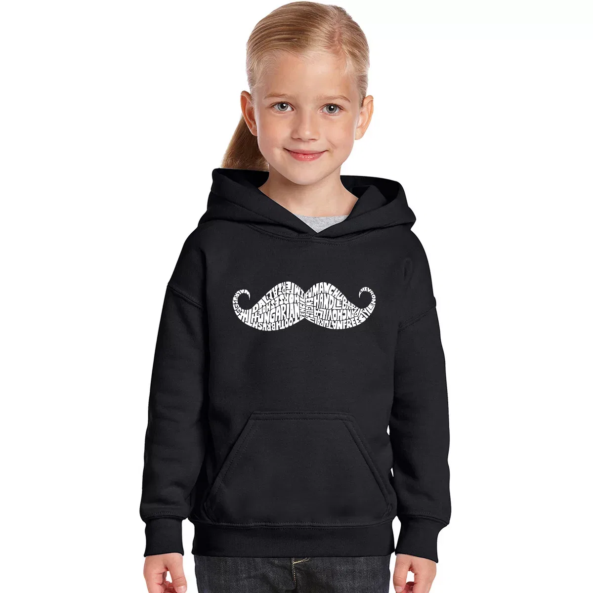 Детское худи для девочек с принтом WAYS TO STYLE A MOUSTACHE LA Pop Art, Black