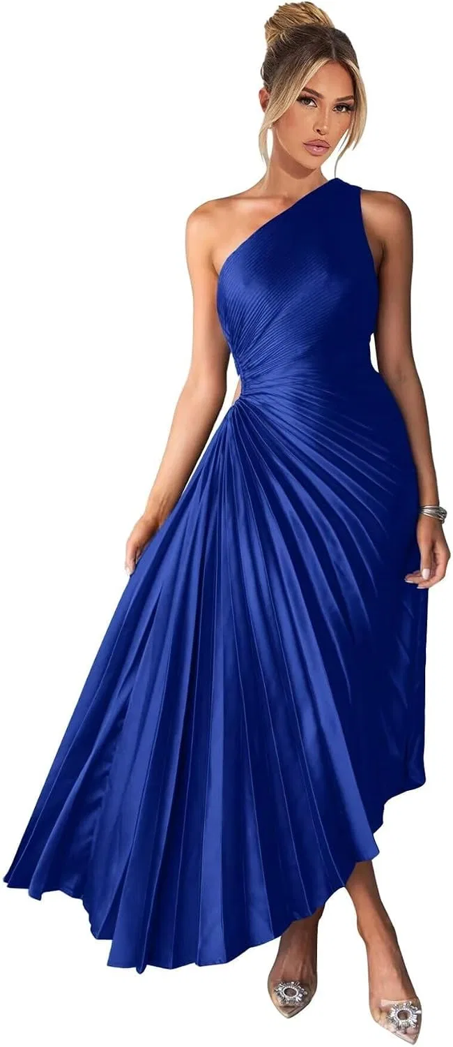 Женское вечернее платье с одним плечом и плиссировкой YH121, Royal Blue