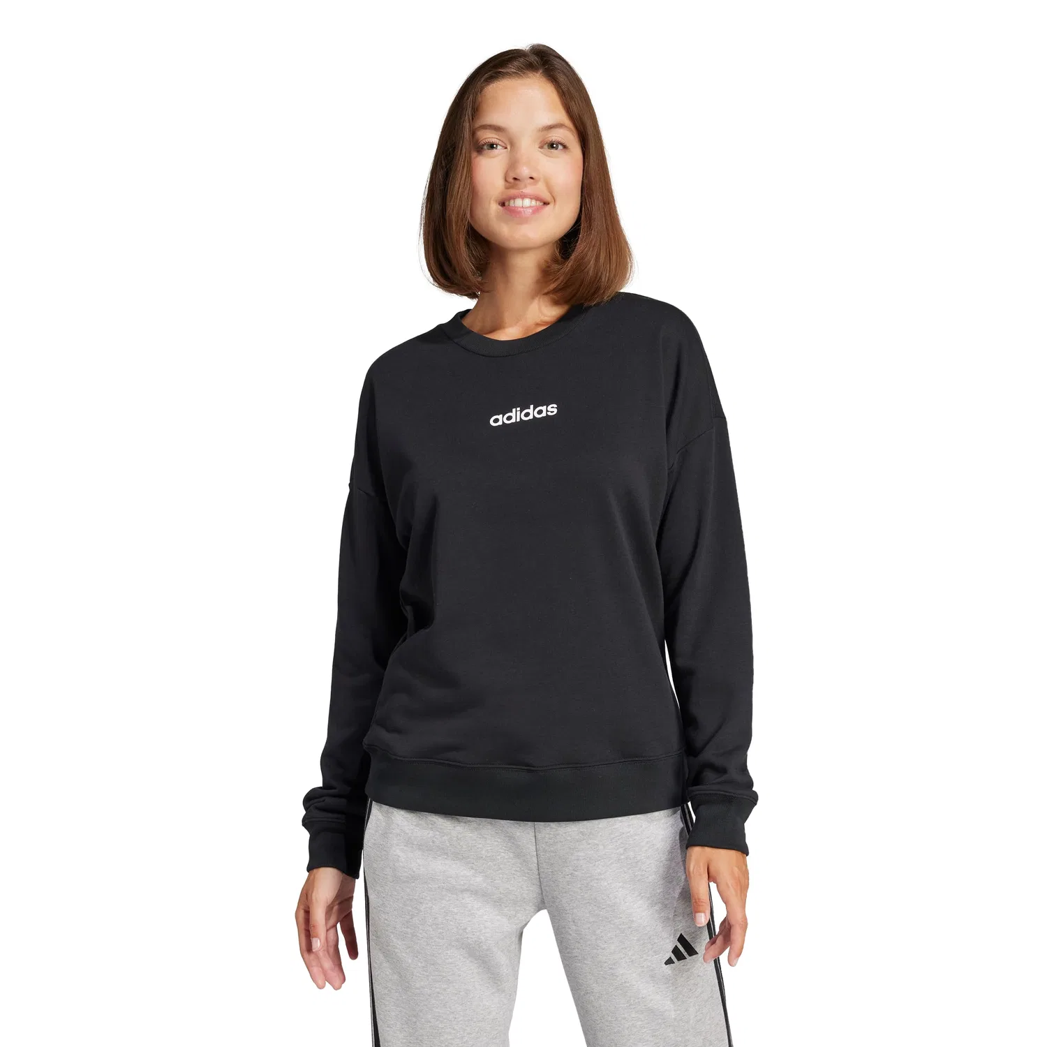 Женский свитшот из футера Essentials Linear adidas, 2-Black/White