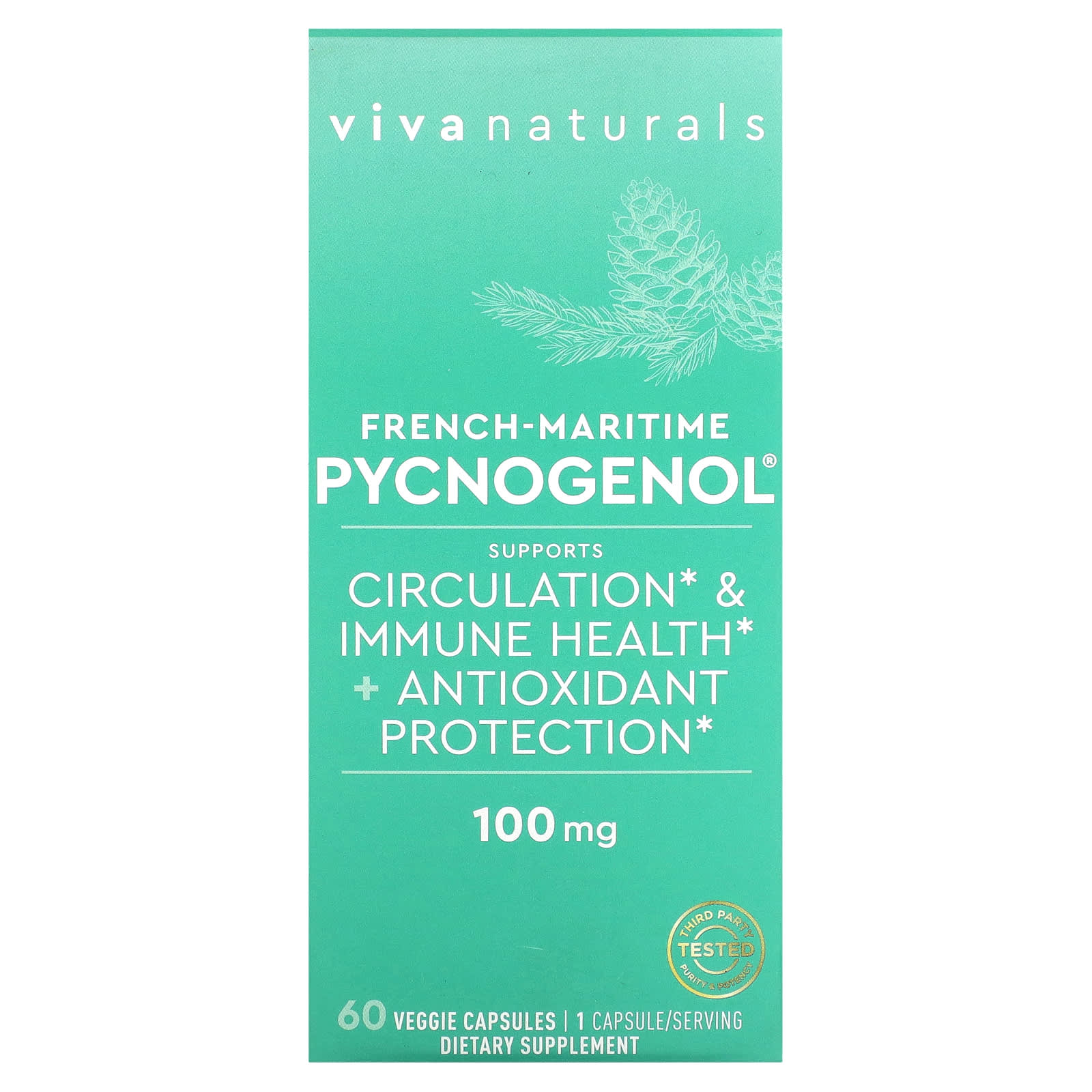 Пищевая Добавка Viva Naturals French-Maritime Pycnogenol, 60 капсул - фото