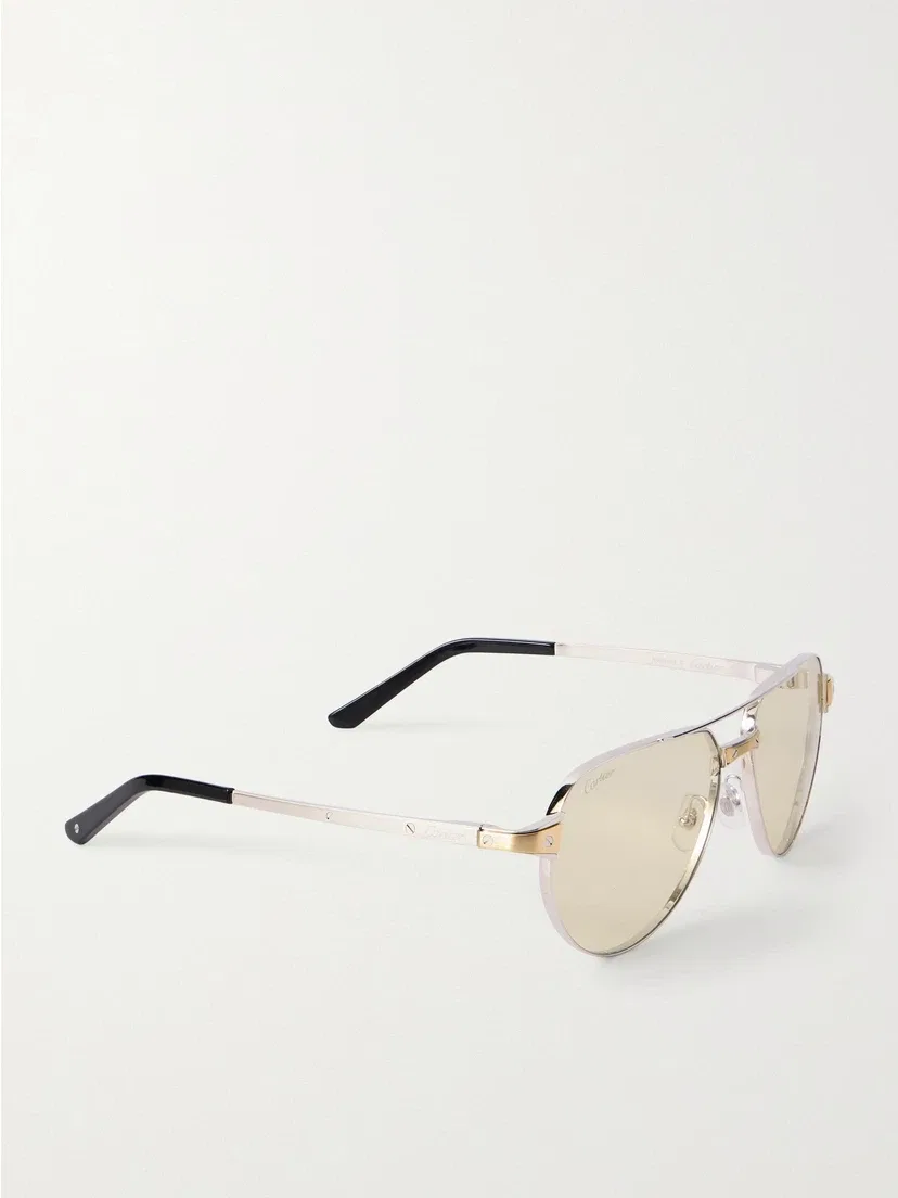Солнцезащитные очки Santos de Cartier авиатор из золотистого и серебристого металла Cartier Eyewear, серебряный — фото 3