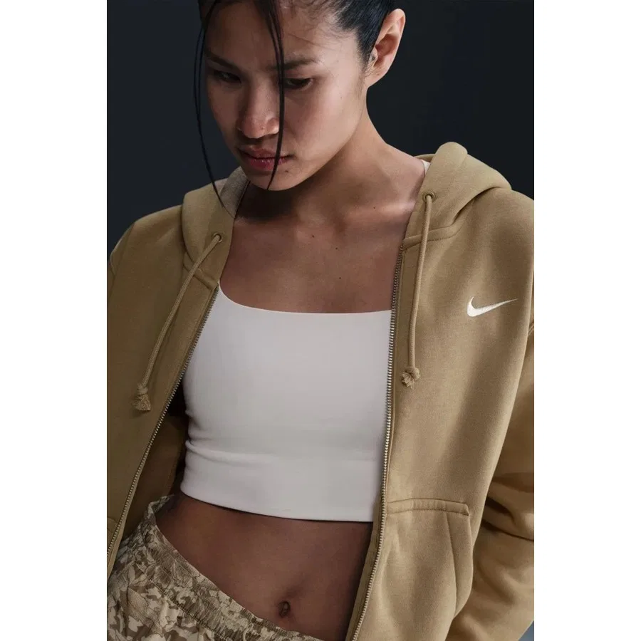 Женский свитшот с капюшоном и молнией Phoenix Fleece Nike, Бежевый — фото 3
