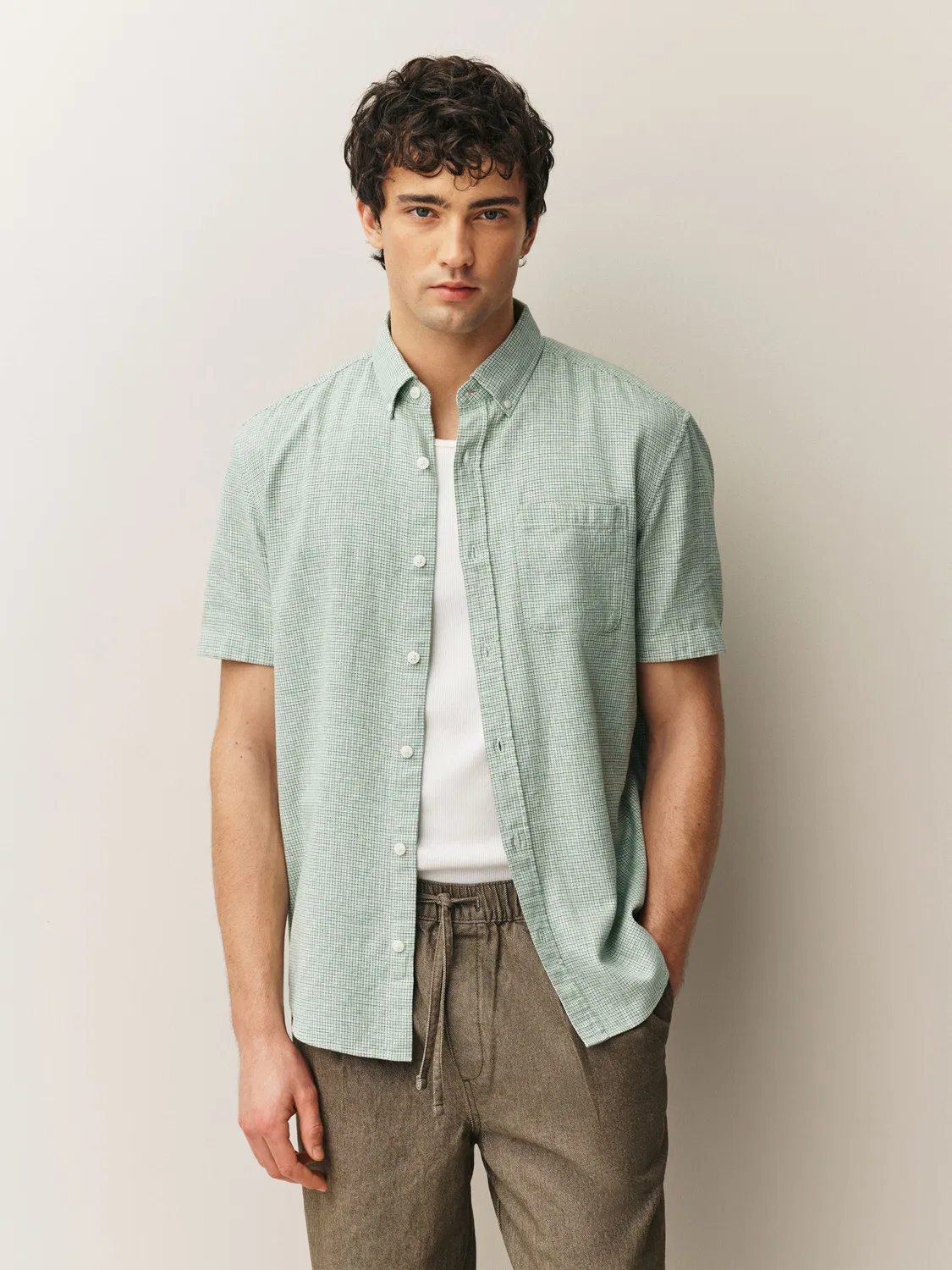 Рубашка с коротким рукавом, Cotton Linen Blend Next, зеленый