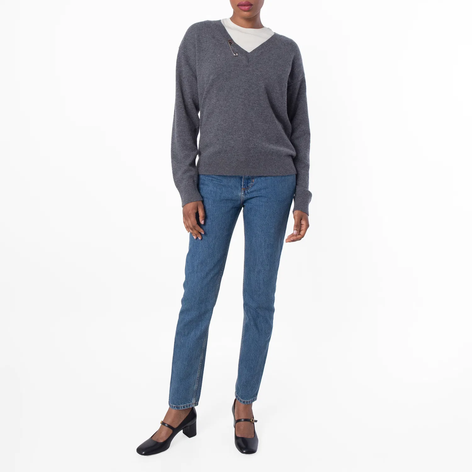 Джемпер женский с V-образным вырезом из кашемира V-Neck Cashmere Jumper Burberry, Charcoal — фото 4
