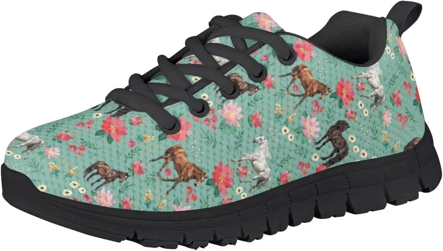 Детские кроссовки для девочек с сеткой Ystardream, Green Horse Flower