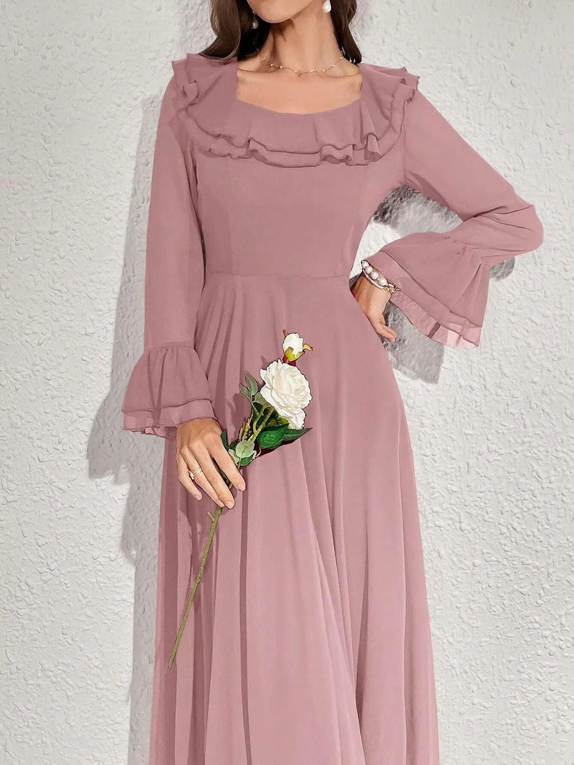 Женское платье миди A-line с асимметричным вырезом, Pink — фото 4