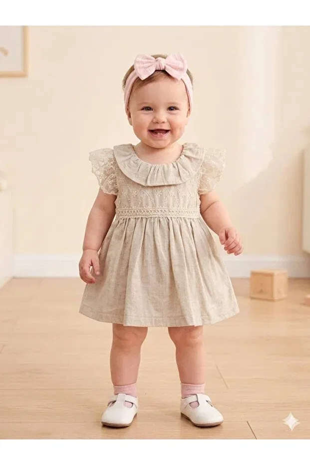 Детское платье для девочек кружевное Summer Dress Kapsülbebek, Ecru — фото 2