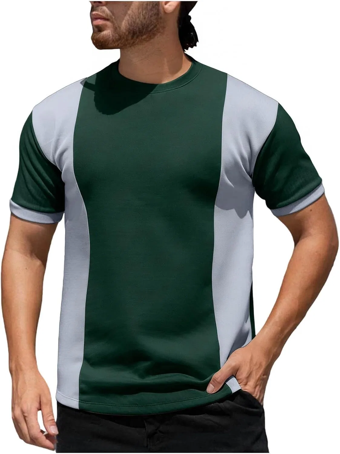 Мужская футболка цвет-блок waffle knit, Army Green