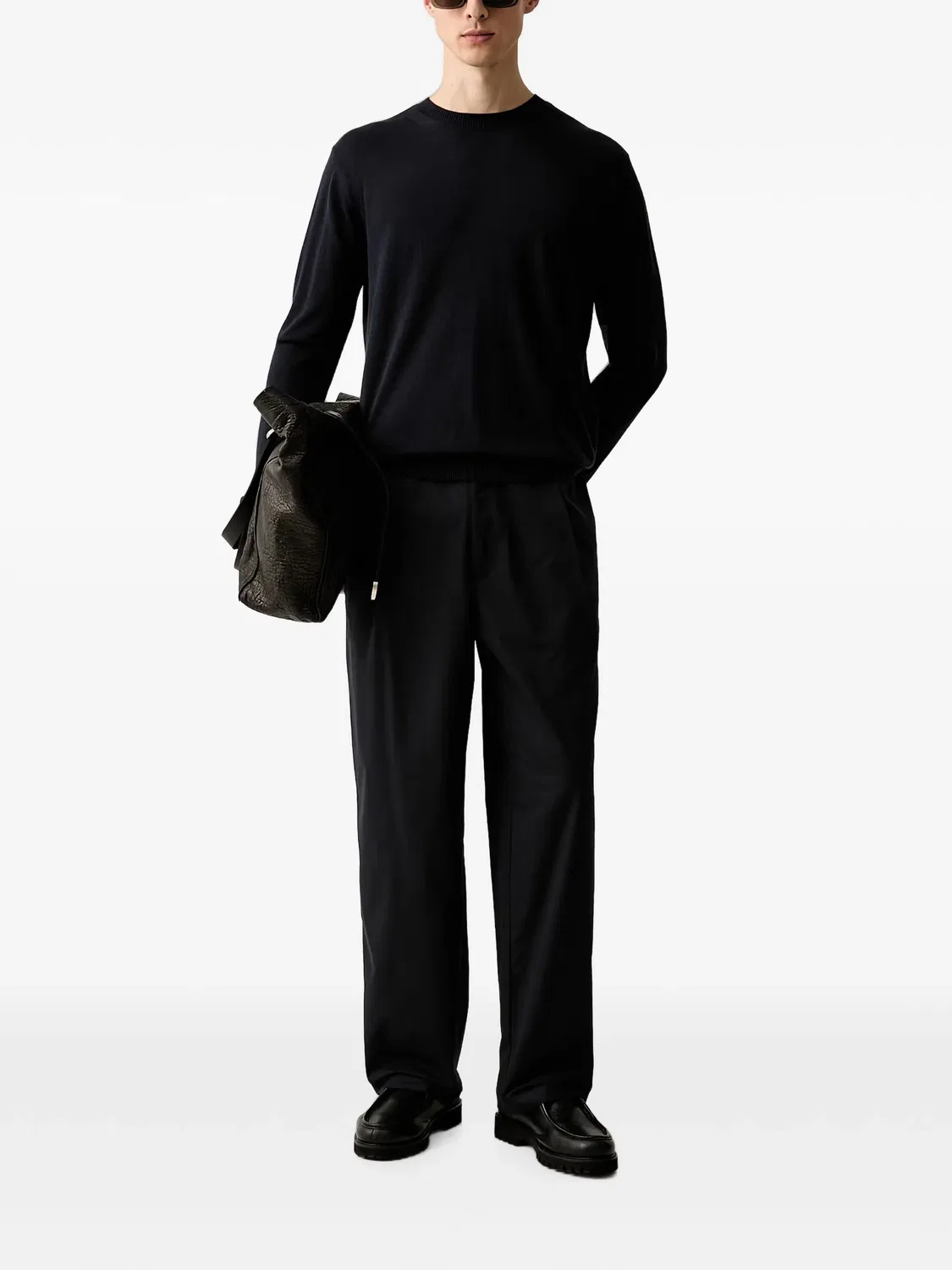 Хлопковые брюки прямого кроя, синие Emporio Armani, синий — фото 2