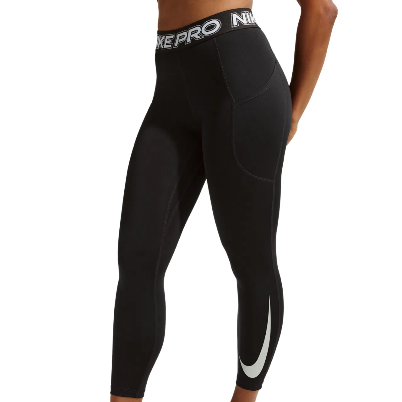 Женские леггинсы Nike Pro Mid Rise 7/8 Tight, цвет Black/White/White